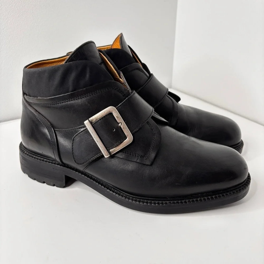 VTG Kenneth Cole Boots Mens 10.5 Black Leather Monk Strap Made in Italy 90s Moto